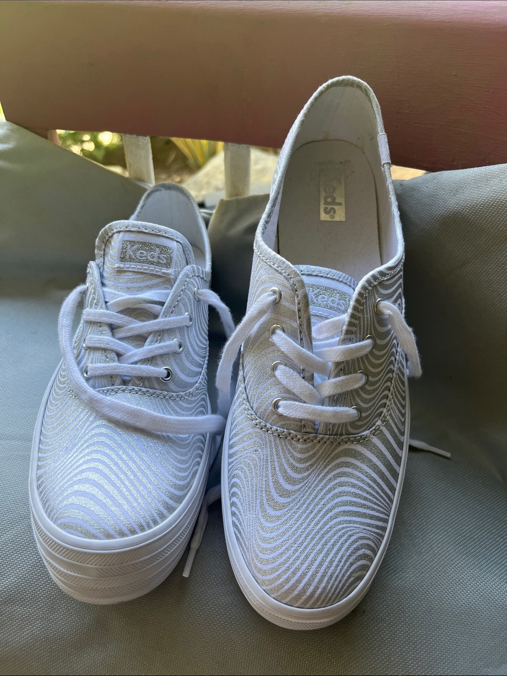 Keds White and Silver Wavy Canvas Sneakers